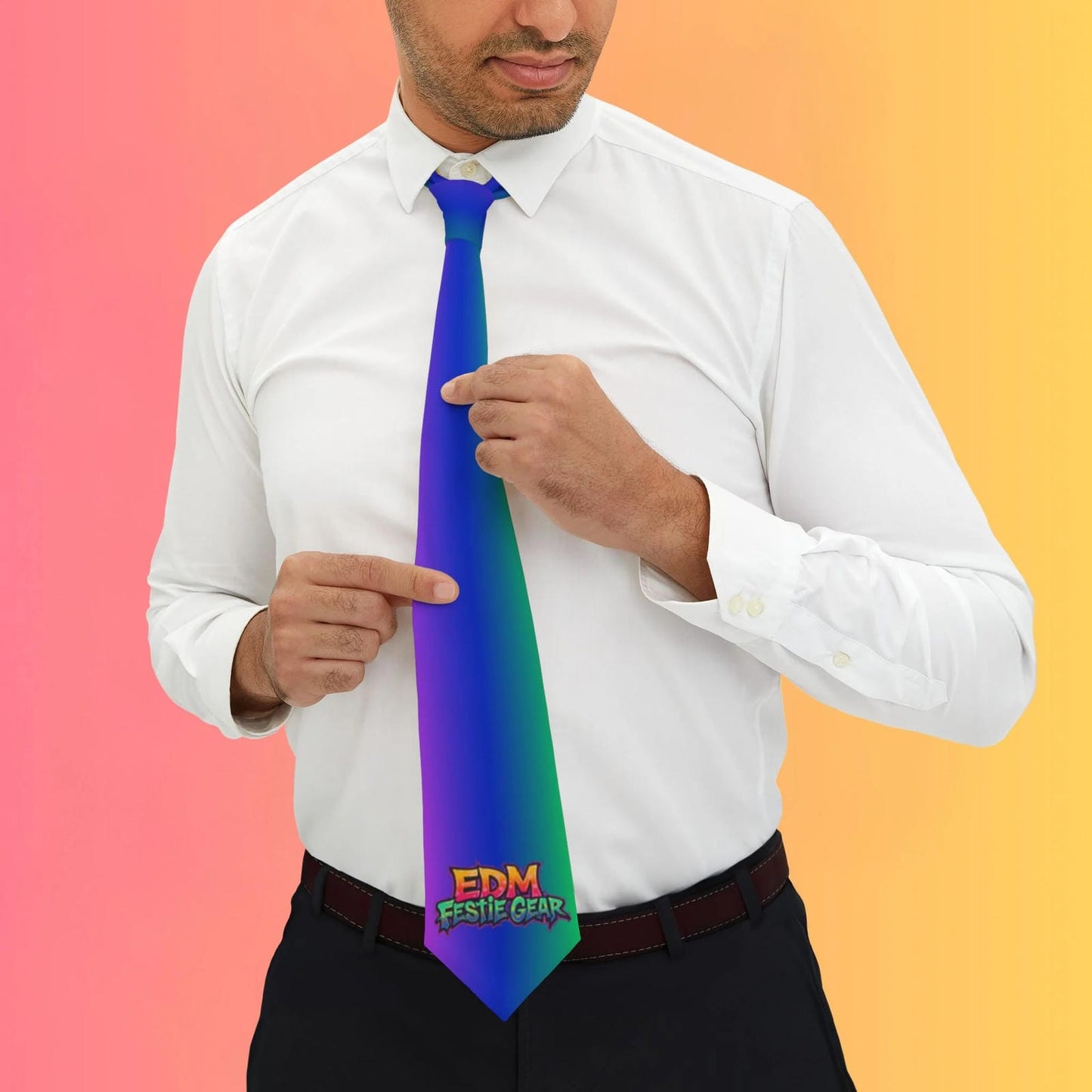 EDM Festie Gear Gradient Rainbow Necktie – Vibrant Tie for Raves and Festivals
