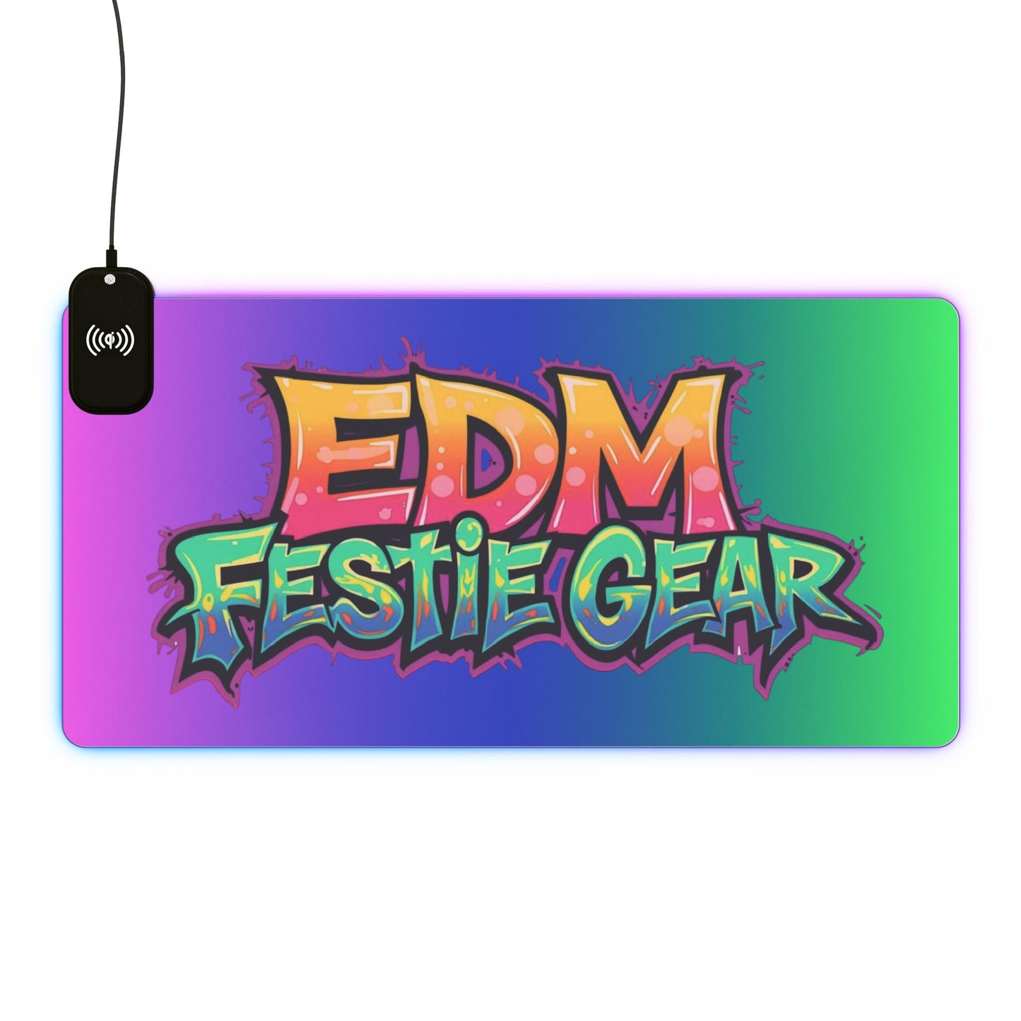 LED Wireless Charging Gaming Mouse Pad - 'EDM Festie Gear' RGB Desk Mat for Ravers