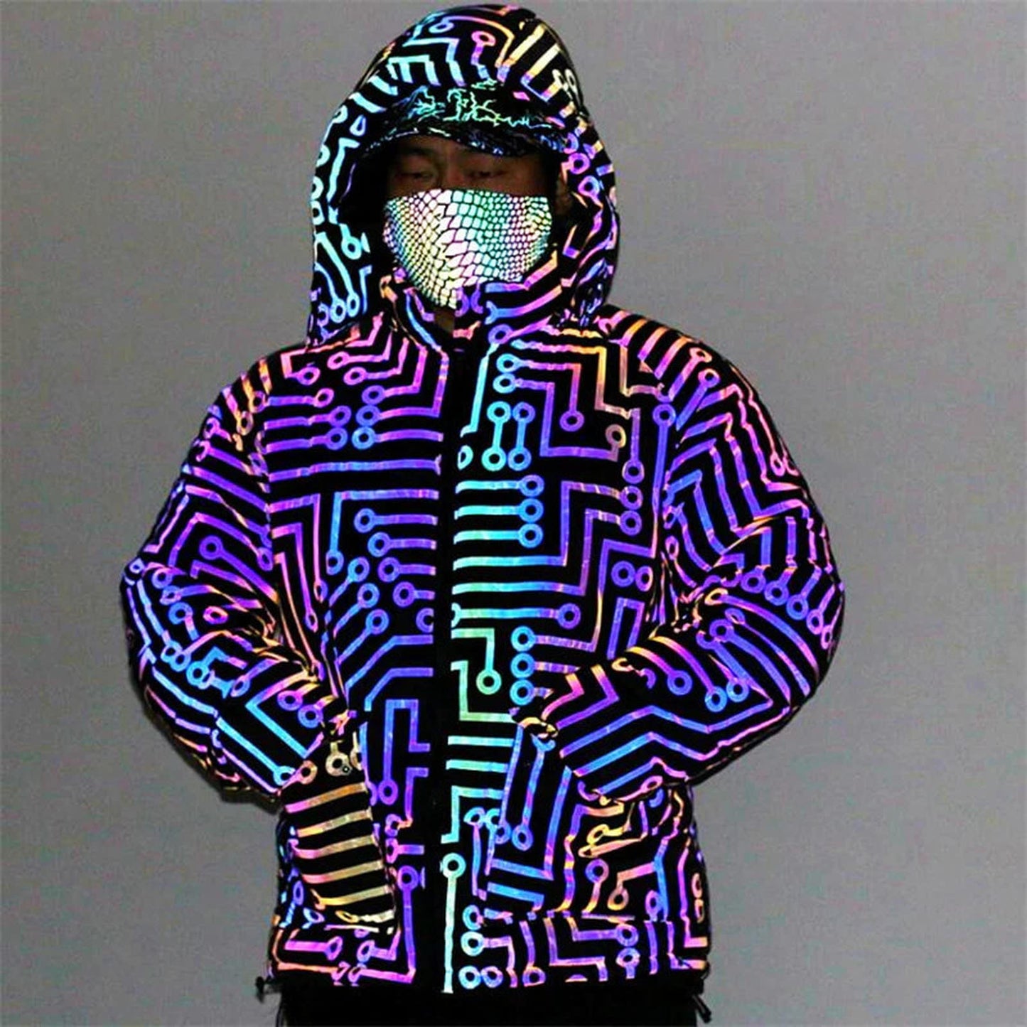 Holographic Reflective Rave Coat for EDM Festivals