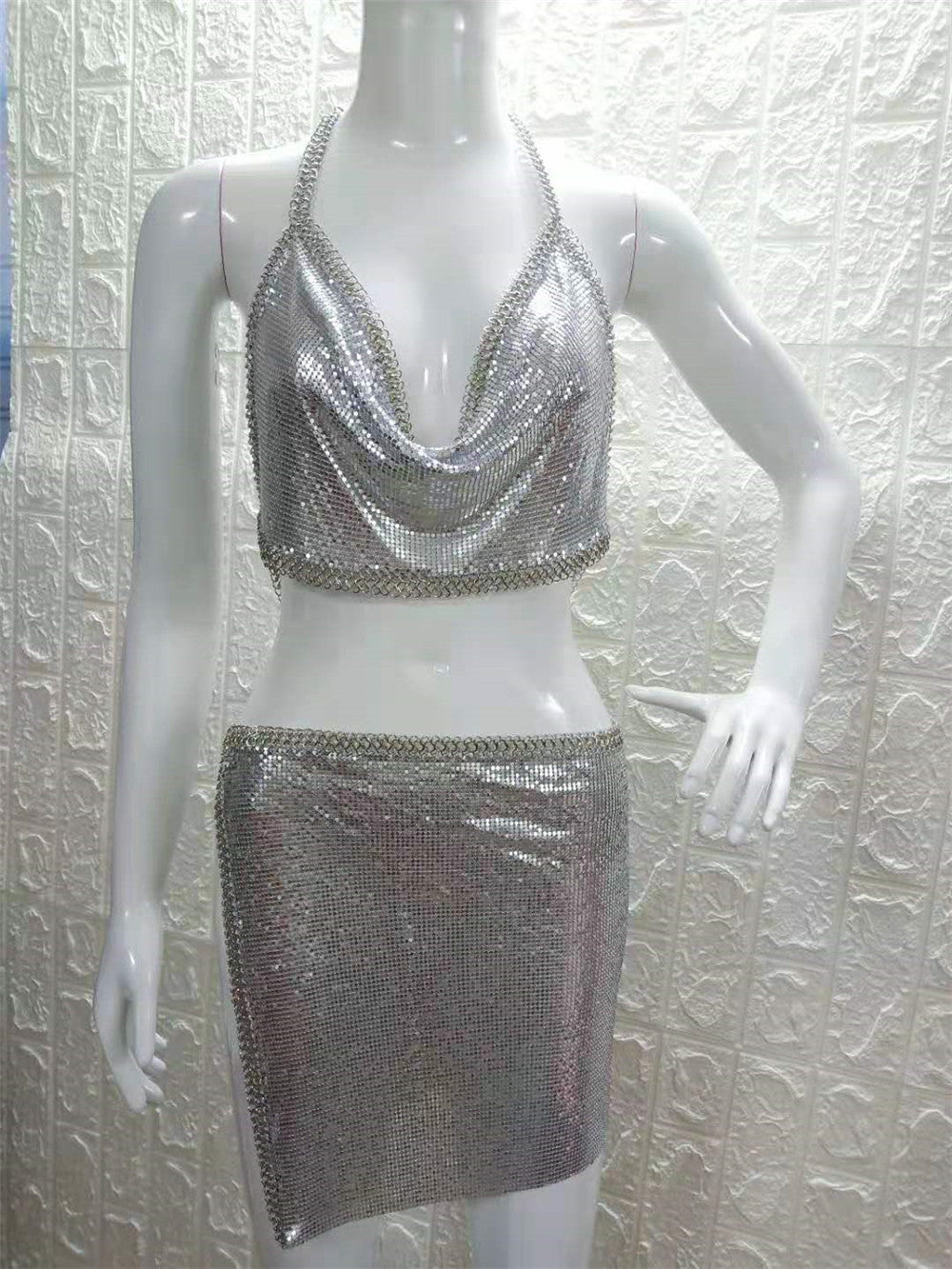 Women's Silver Chain Glow Tube Top Dress Suit