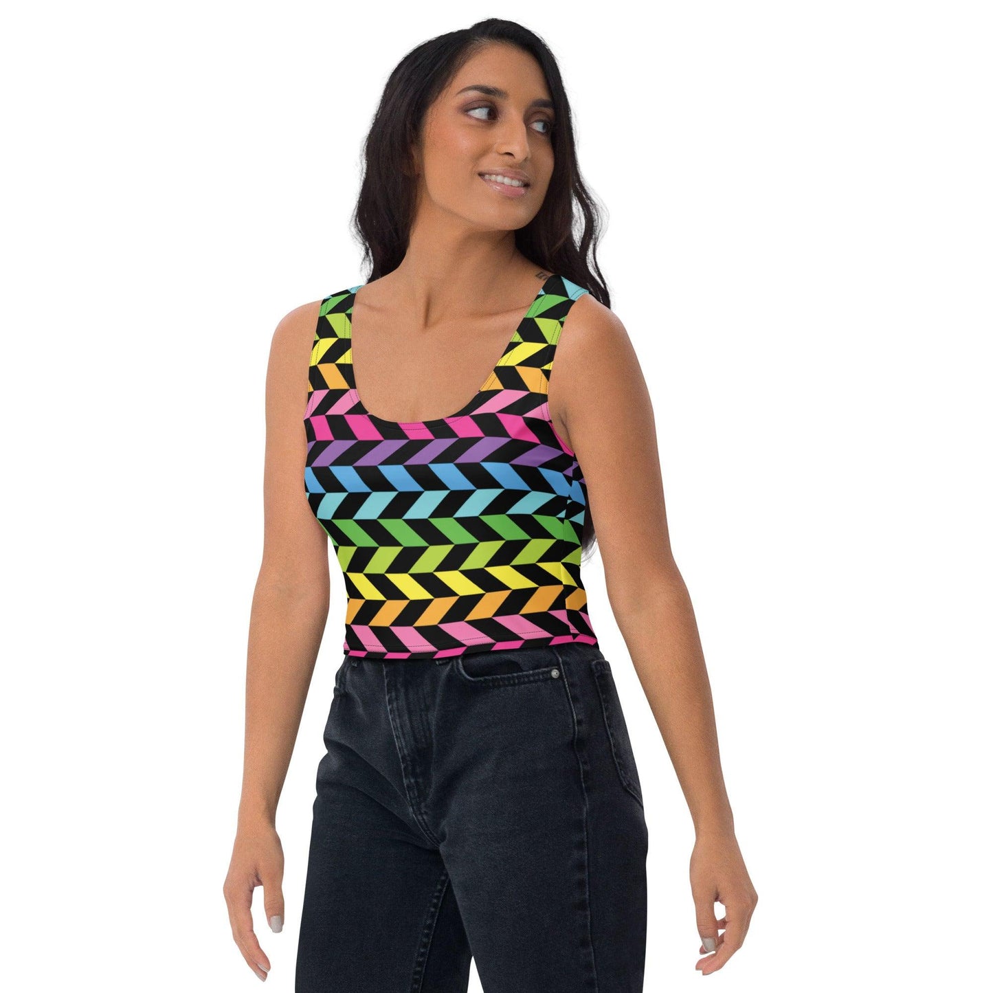Neon Rainbow Stripe Crop Top for Rave & Festivals - EDMFestieGear.com