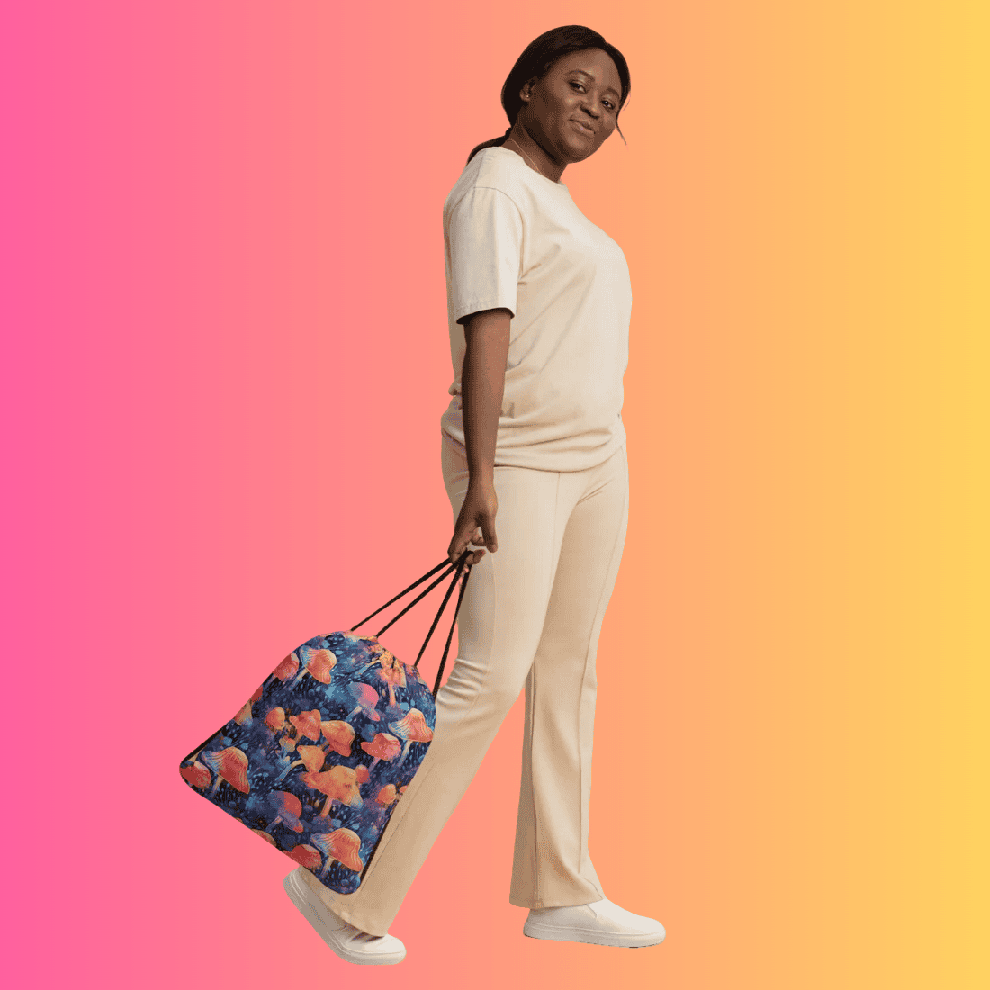 Playful Mushroom Drawstring Bag for Festivals and Raves
