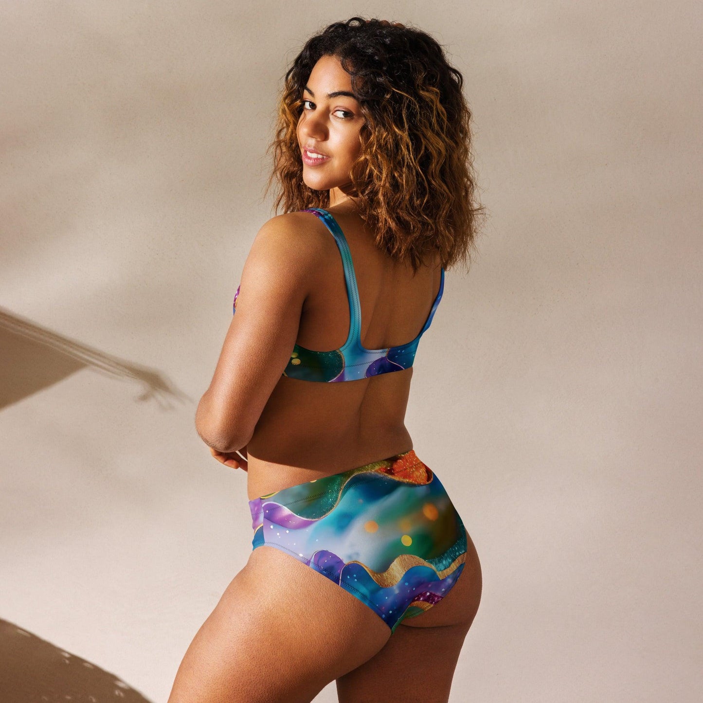 Vibrant Abstract High-Waisted Bikini for Festivals - EDMFestieGear.com