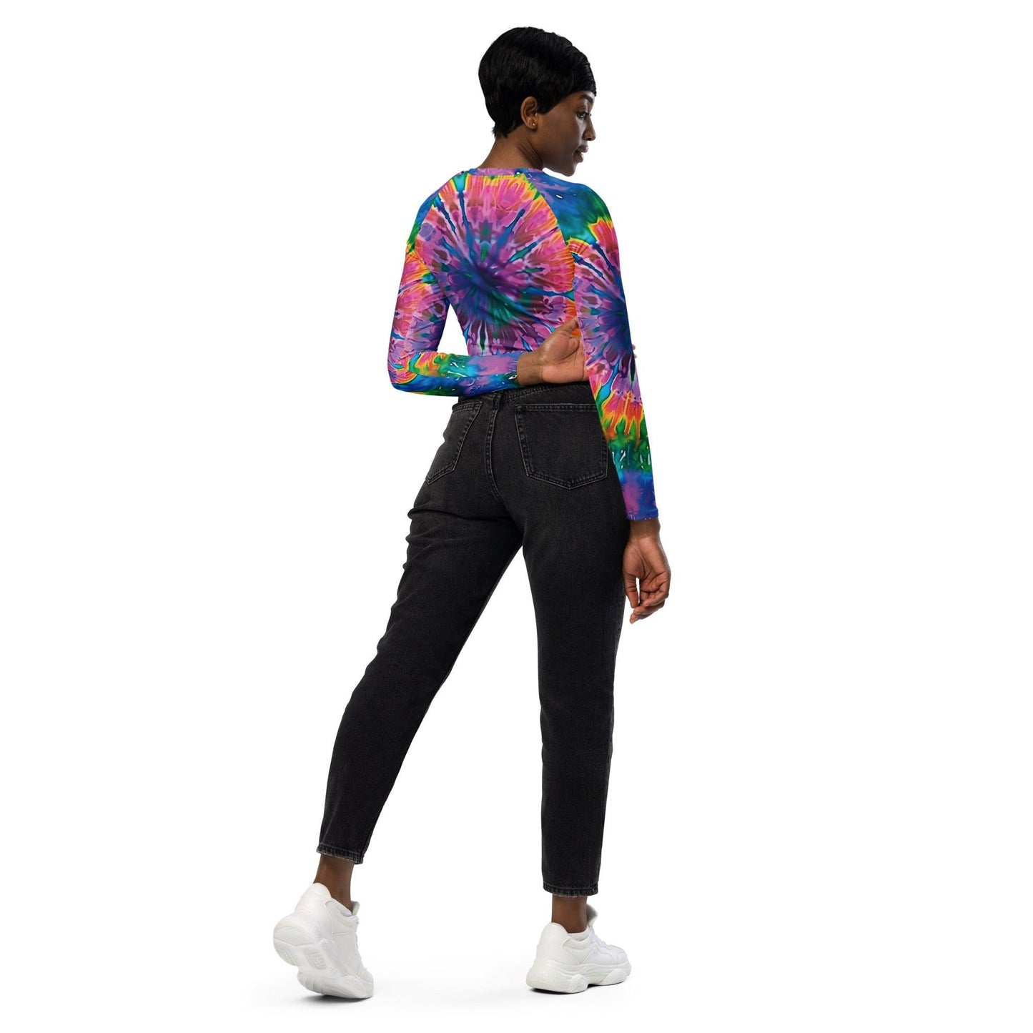 Vibrant Tie-Dye Long-Sleeve Crop Top for Festivals - EDMFestieGear.com