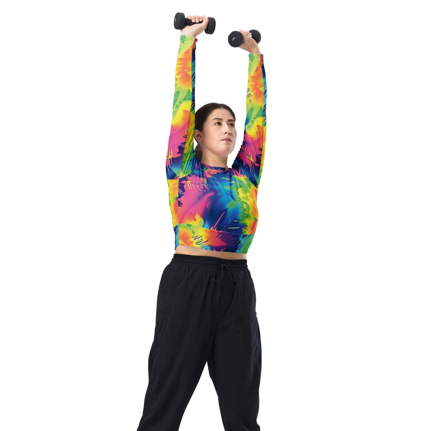 Vibrant Tie-Dye Long-Sleeve Crop Top for Festivals - EDMFestieGear.com