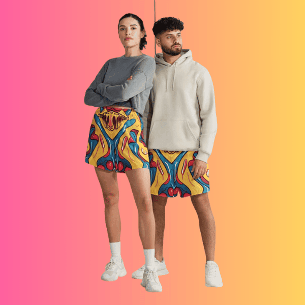 Vibrant All-Over Print Unisex Athletic Long Shorts for Festivals and Raves