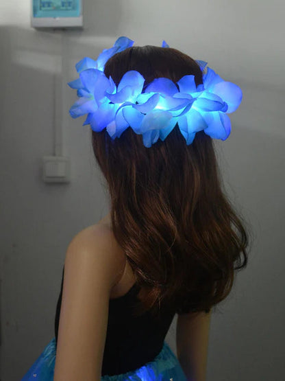 LED Hawaiian Lei Headband Light-Up Accessory for EDM Festivals and Raves