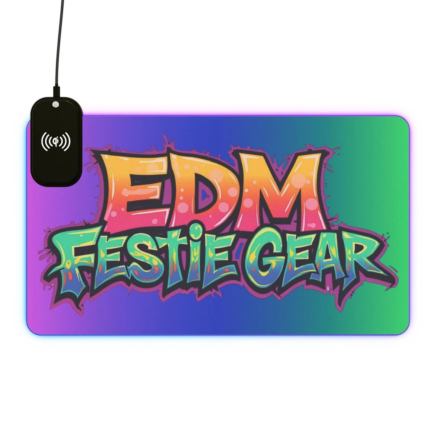 LED Wireless Charging Gaming Mouse Pad - 'EDM Festie Gear' RGB Desk Mat for Ravers
