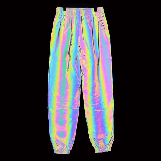 Men Seven Colored Night Reflective Pants Street Dance Jogger Pants Unisex Couple Hip Hop Punk Rave EDM Festival