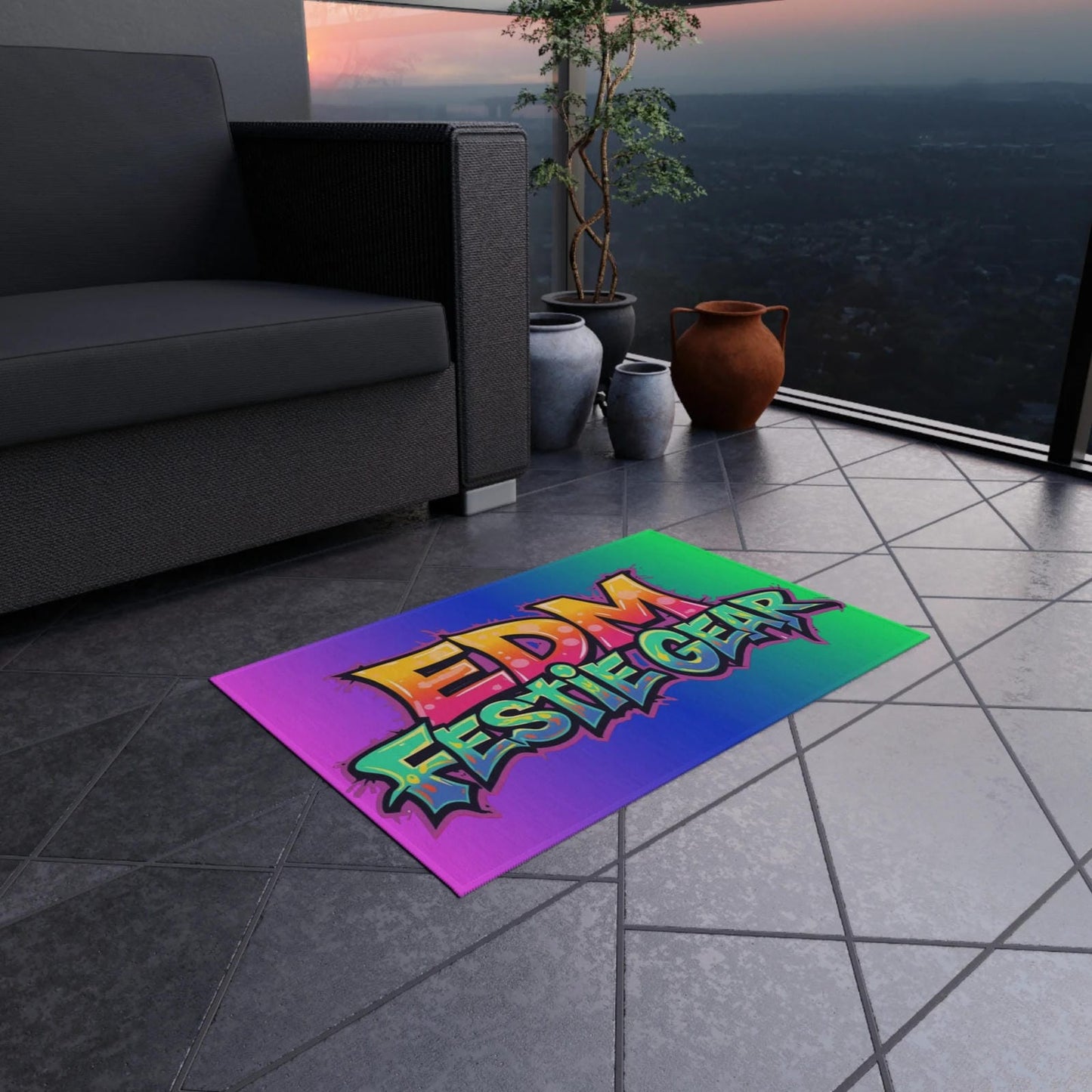 EDM Festie Gear Neon Graffiti Festival Outdoor Rug
