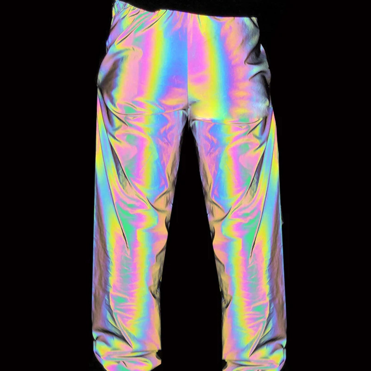 Men Seven Colored Night Reflective Pants Street Dance Jogger Pants Unisex Couple Hip Hop Punk Rave EDM Festival