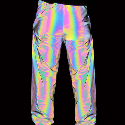 Men Seven Colored Night Reflective Pants Street Dance Jogger Pants Unisex Couple Hip Hop Punk Rave EDM Festival