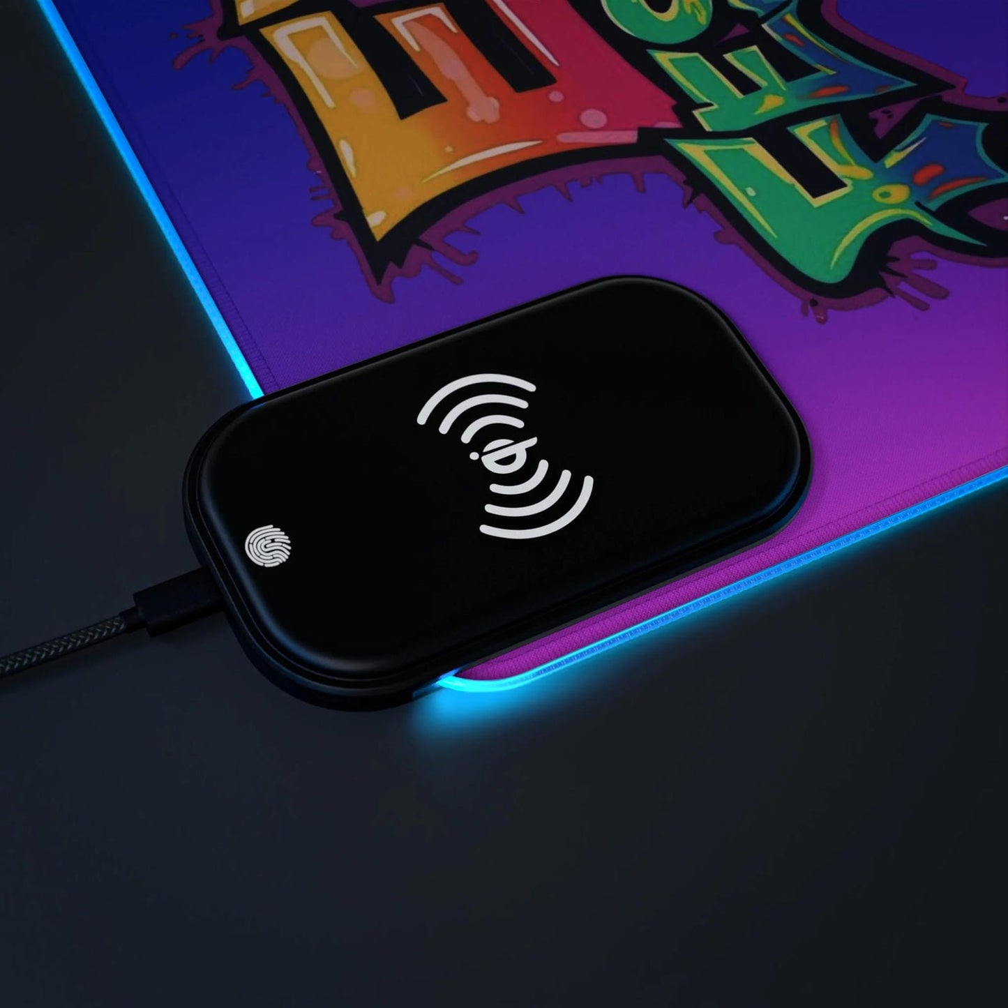 LED Wireless Charging Gaming Mouse Pad - 'EDM Festie Gear' RGB Desk Mat for Ravers