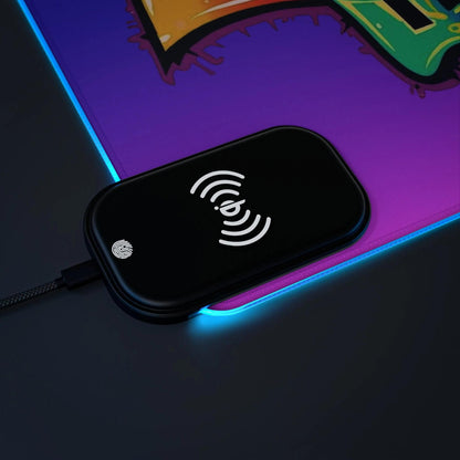 LED Wireless Charging Gaming Mouse Pad - 'EDM Festie Gear' RGB Desk Mat for Ravers