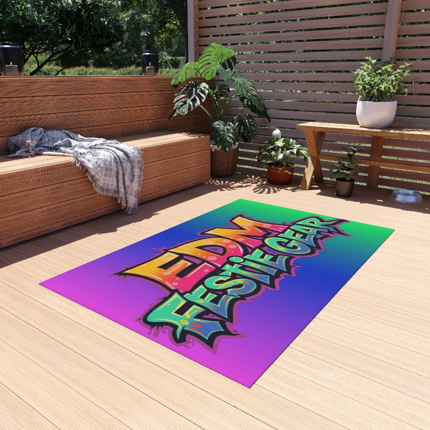 EDM Festie Gear Neon Graffiti Festival Outdoor Rug