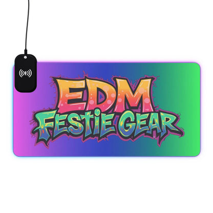 LED Wireless Charging Gaming Mouse Pad - 'EDM Festie Gear' RGB Desk Mat for Ravers
