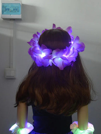 LED Hawaiian Lei Headband Light-Up Accessory for EDM Festivals and Raves