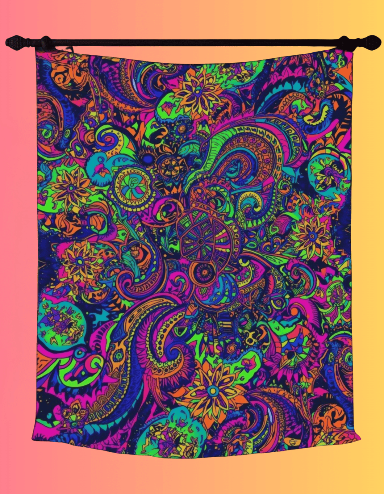 Psychedelic Neon Paisley Tapestry — Boho Wall Art for Raves and Festivals