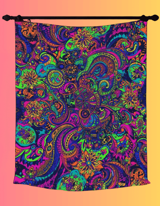 Psychedelic Neon Paisley Tapestry — Boho Wall Art for Raves and Festivals