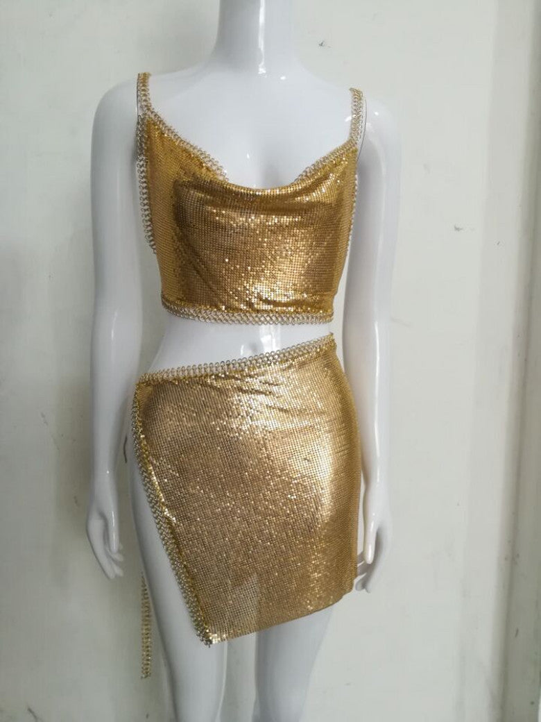 Women's Silver Chain Glow Tube Top Dress Suit