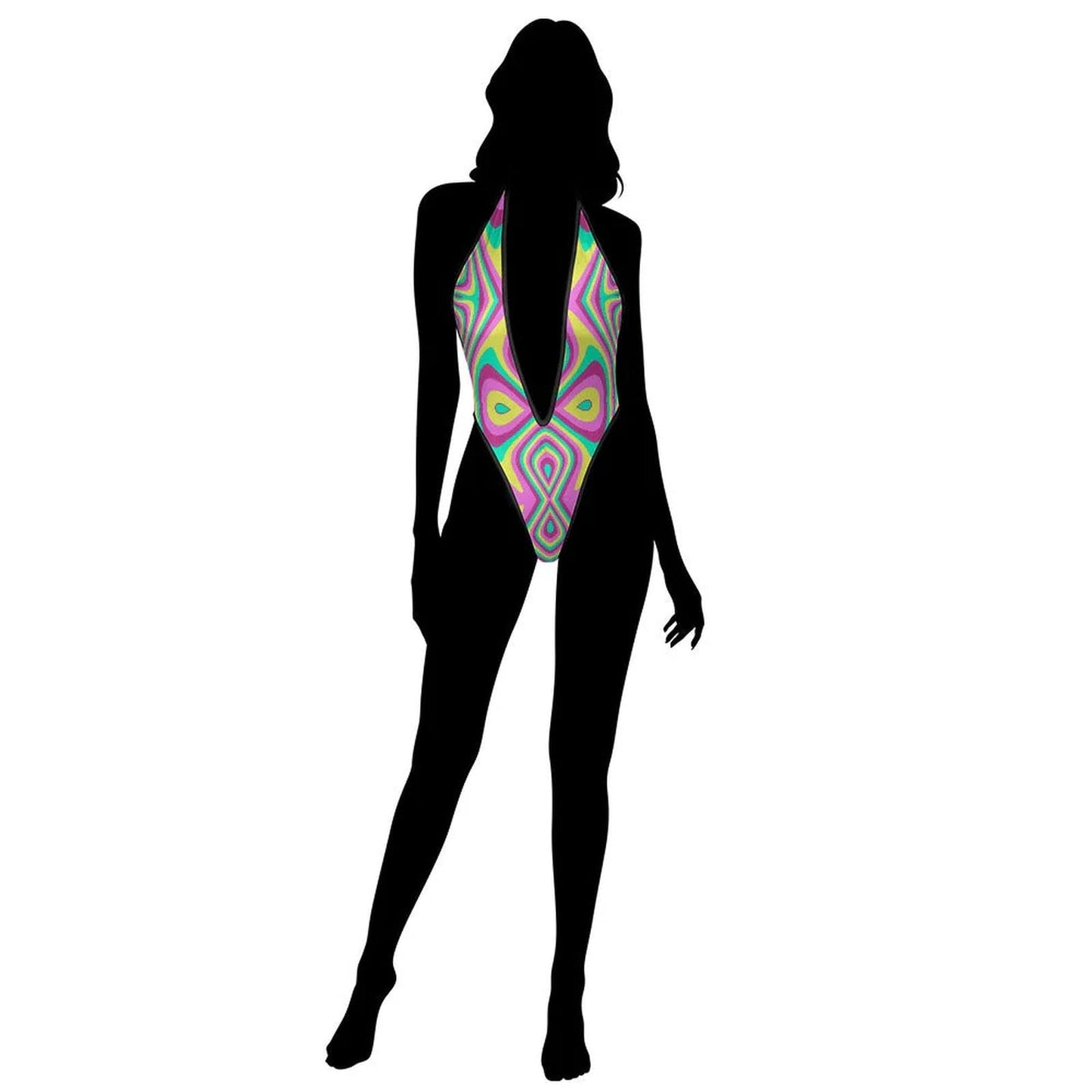 Sexy Swimsuit Women's Extreme One-Piece Mesh Revealing Swimwear Deep V Cleavage Thong Bottom Booty Quick Dry Tie-On Bathing Suit