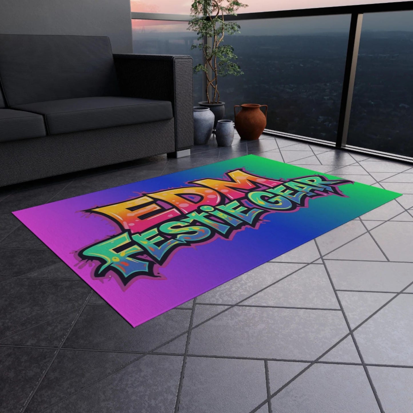 EDM Festie Gear Neon Graffiti Festival Outdoor Rug
