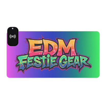 LED Wireless Charging Gaming Mouse Pad - 'EDM Festie Gear' RGB Desk Mat for Ravers