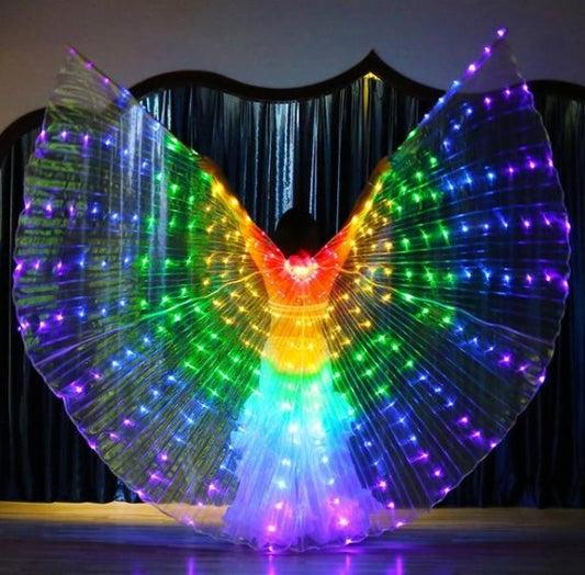 LED Butterfly Wings Halloween Stage Performance Props Women Dance Prop DJ LED Dance Wings Light Up Wing Costume  Dance Wings Rainbow Colors With Stick