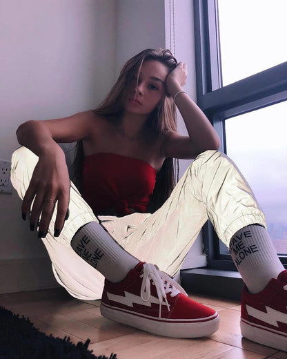 Reflective Elastic Pants for Rave and EDM Festivals