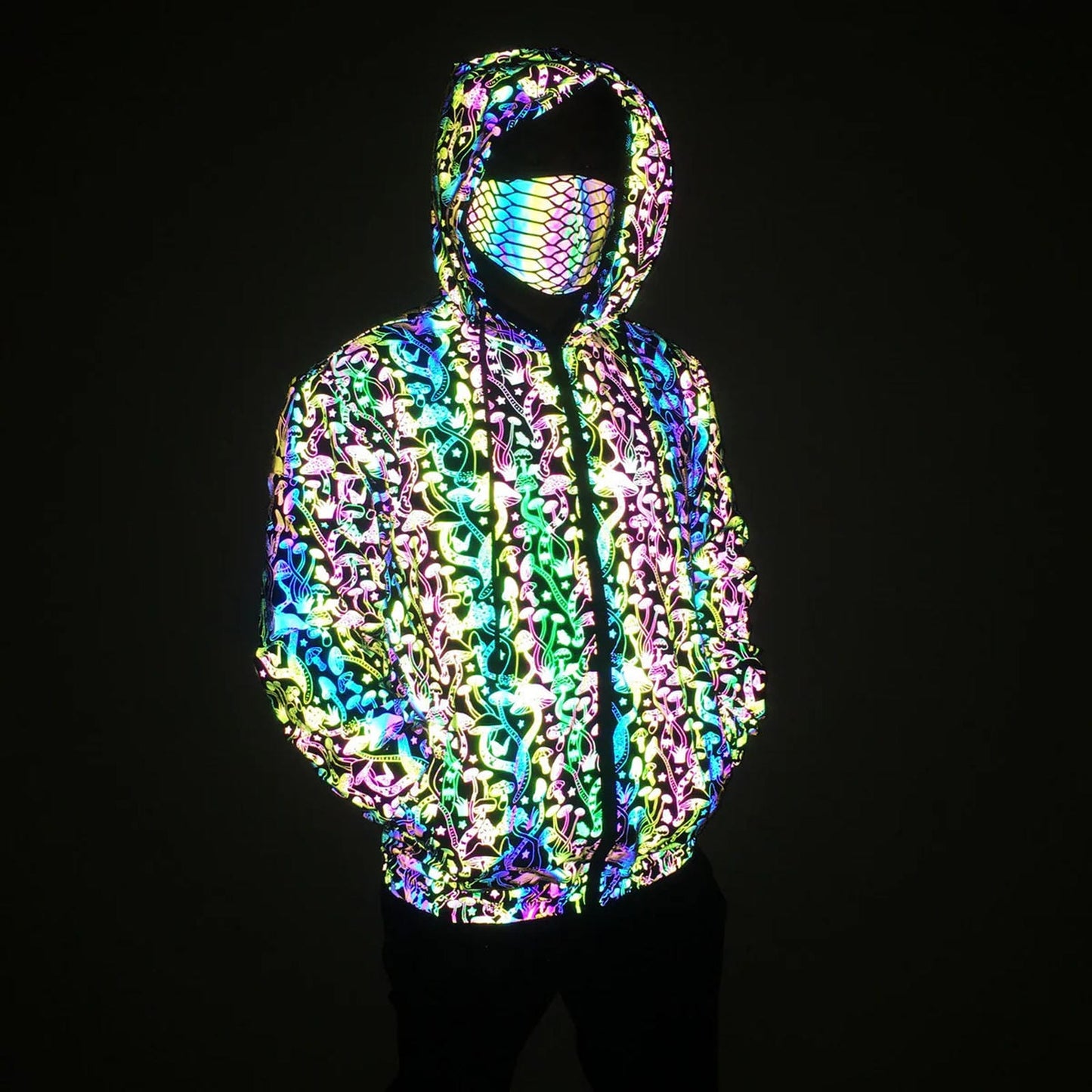 Reflective Hooded Jacket for EDM Raves and Music Festivals