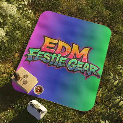 EDM Festival Gear Picnic Blanket — Neon Gradient Festival Blanket for Rave Adventures