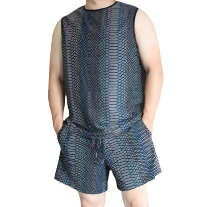 Bright Reflective Tank Top and Knit Track Shorts for Festival Vibes