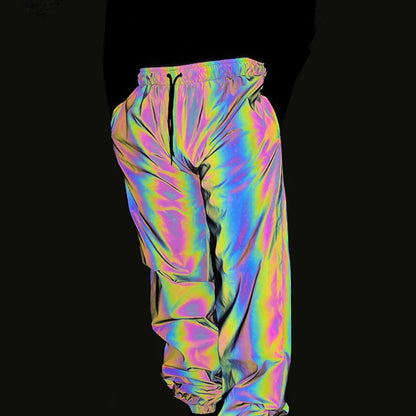 Men Seven Colored Night Reflective Pants Street Dance Jogger Pants Unisex Couple Hip Hop Punk Rave EDM Festival
