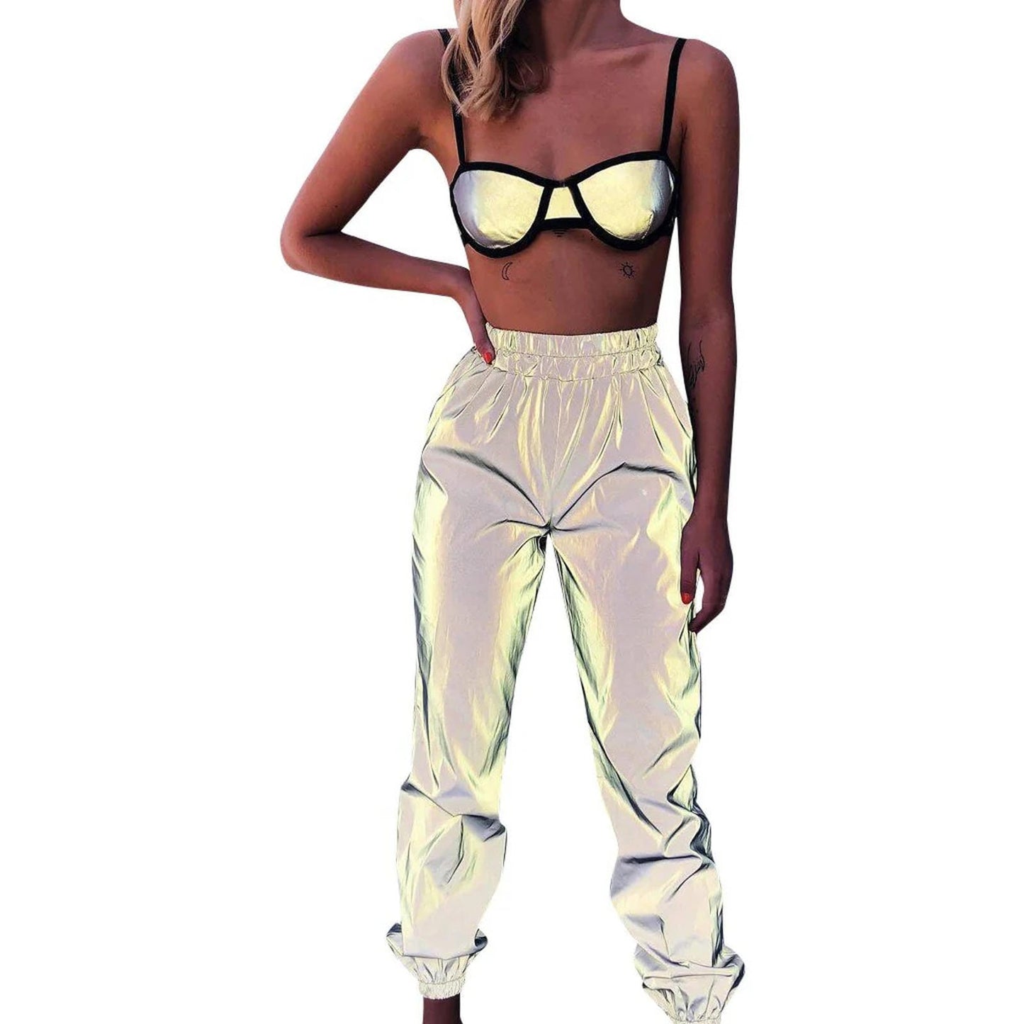 Reflective Elastic Pants for Rave and EDM Festivals