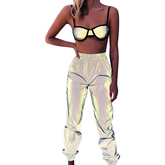 Reflective Elastic Pants for Rave and EDM Festivals