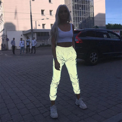 Reflective Elastic Pants for Rave and EDM Festivals