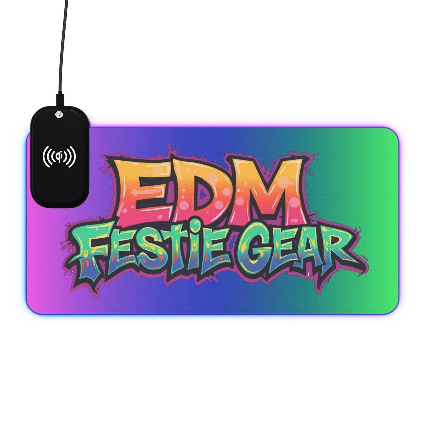 LED Wireless Charging Gaming Mouse Pad - 'EDM Festie Gear' RGB Desk Mat for Ravers