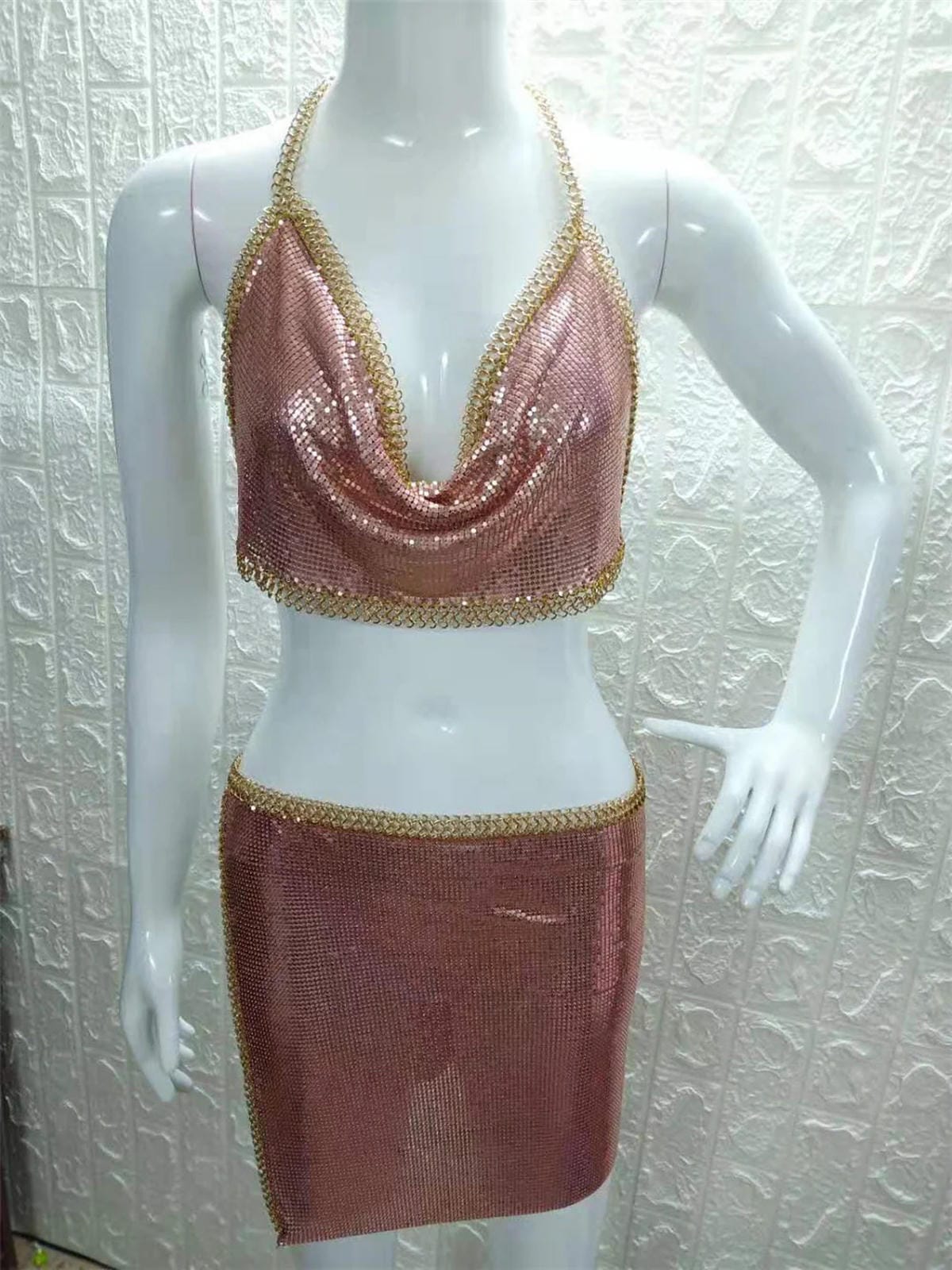 Women's Silver Chain Glow Tube Top Dress Suit