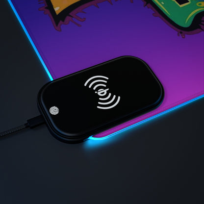 LED Wireless Charging Gaming Mouse Pad - 'EDM Festie Gear' RGB Desk Mat for Ravers