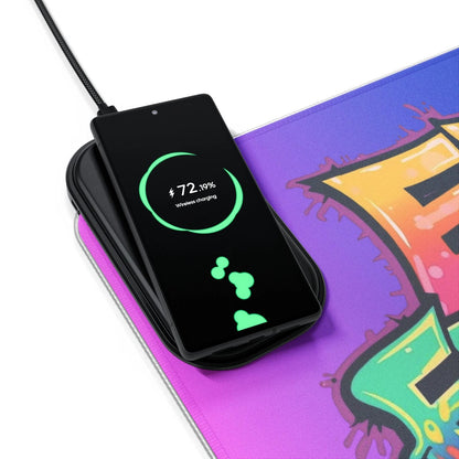 LED Wireless Charging Gaming Mouse Pad - 'EDM Festie Gear' RGB Desk Mat for Ravers