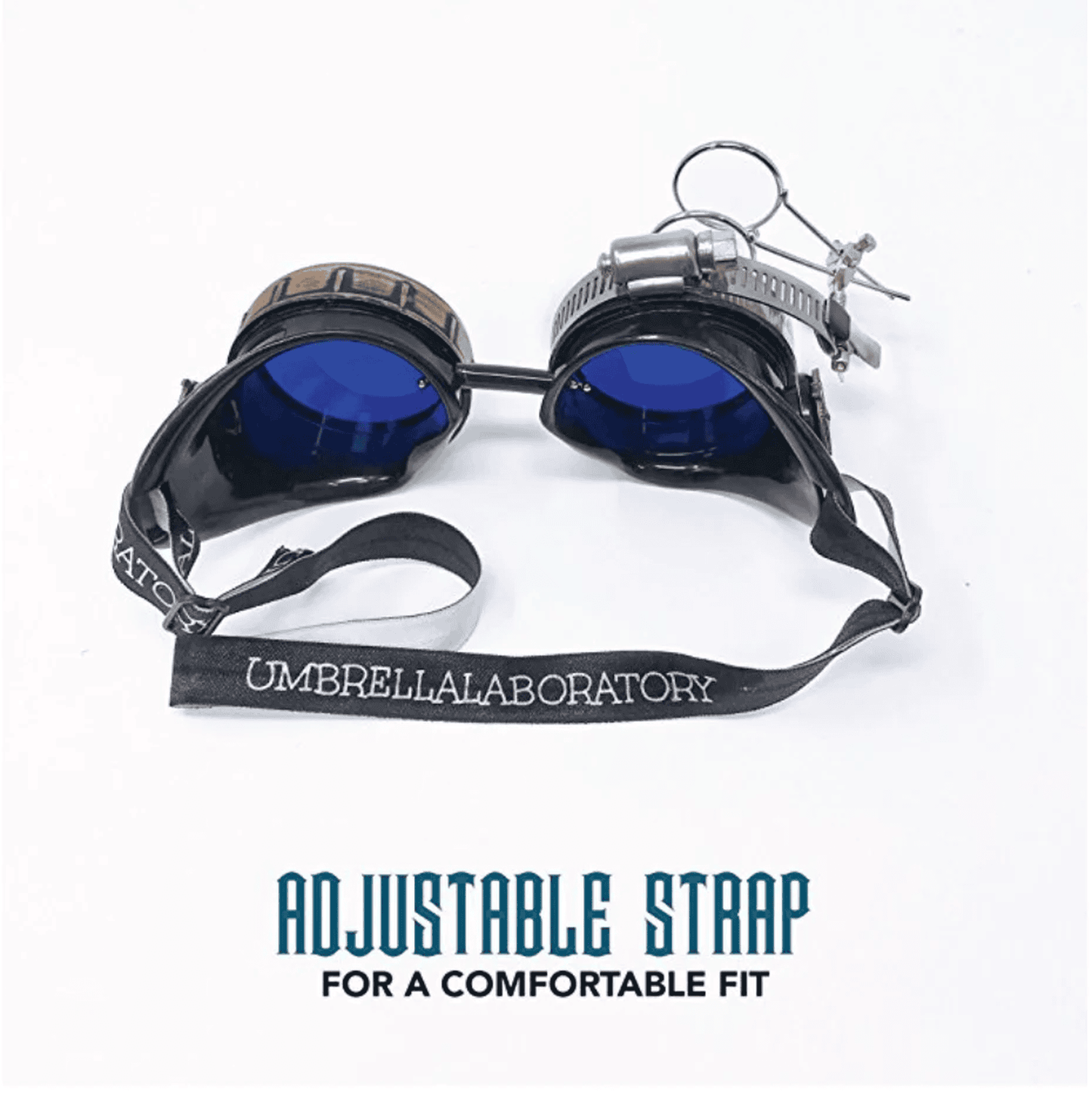 Victorian Steampunk Goggles with magnifying eye loupes blue lenses