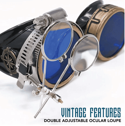 Victorian Steampunk Goggles with magnifying eye loupes blue lenses