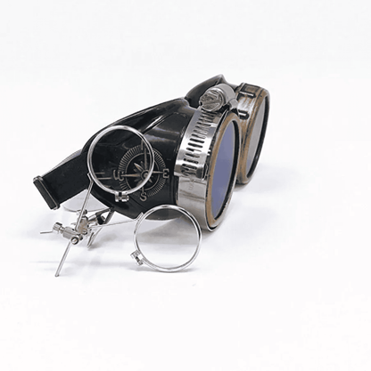 Victorian Steampunk Goggles with magnifying eye loupes blue lenses