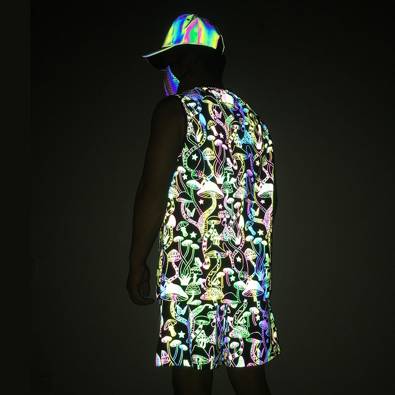 Bright Reflective Tank Top and Knit Track Shorts for Festival Vibes