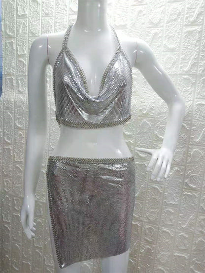 Women's Silver Chain Glow Tube Top Dress Suit