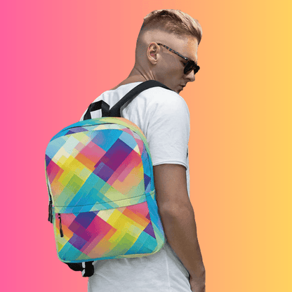 Vibrant Neon Plaid Festival Backpack for EDM Enthusiasts