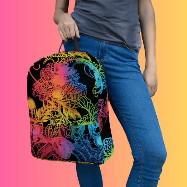 Vibrant Neon Lace Rave Backpack for EDM Enthusiasts
