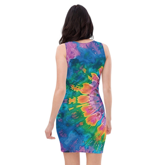 Vibrant Groovy Tie-Dye Bodycon Dress for Raves