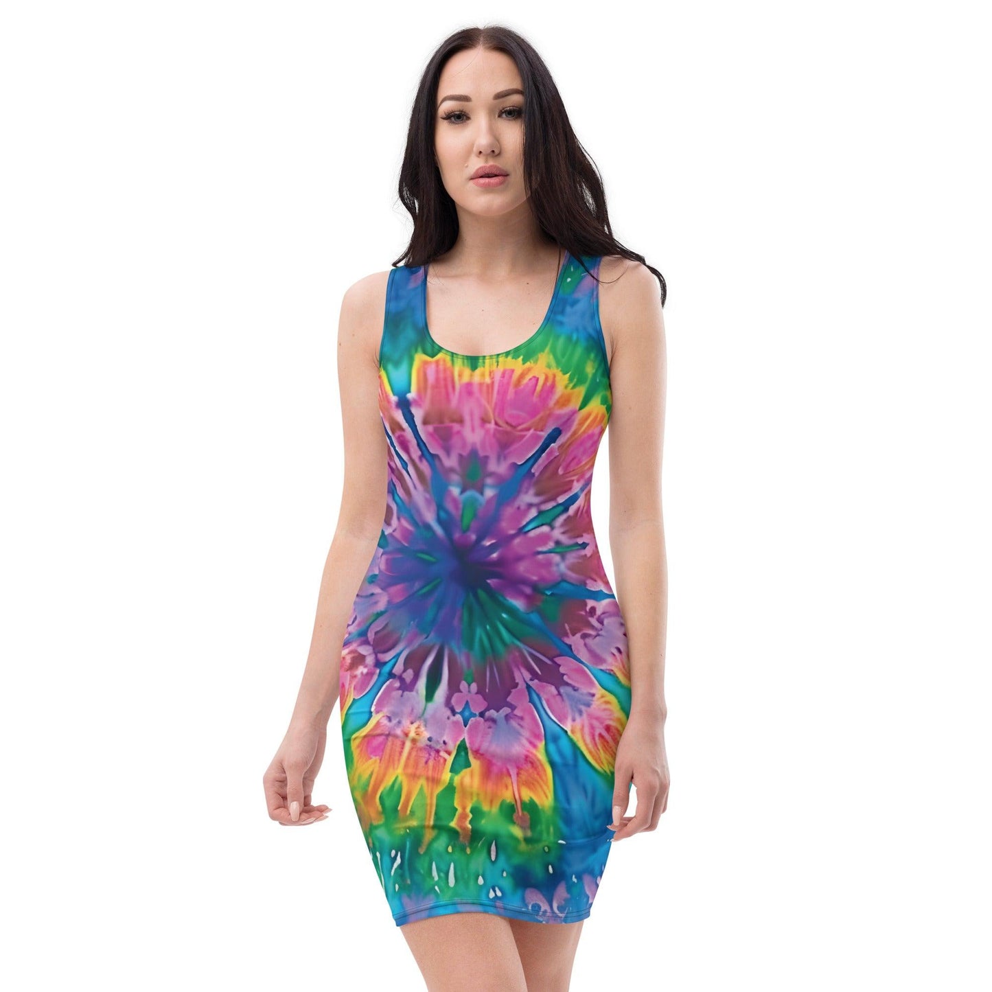 Vibrant Groovy Tie-Dye Bodycon Dress for Raves