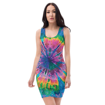 Vibrant Groovy Tie-Dye Bodycon Dress for Raves